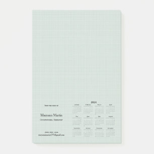 Personalized 2024 Monthly Calendar Green Linen  Post-it Notes