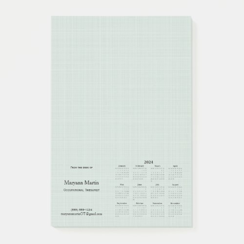 Personalized 2024 Monthly Calendar Green Linen  Post_it Notes
