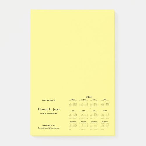 Personalized 2024 Monthly Calendar on Yellow Post_it Notes