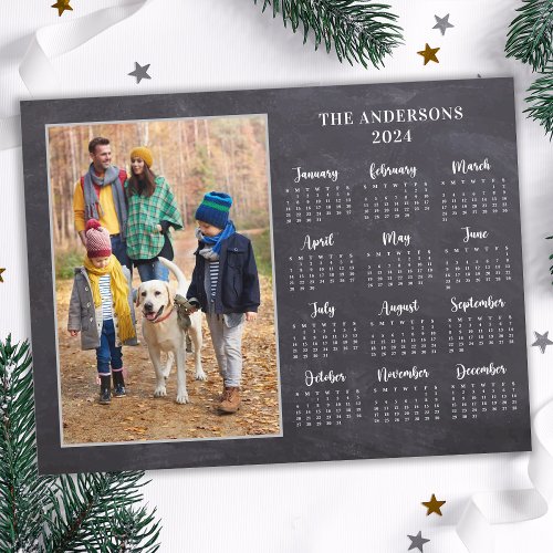 Personalized 2024 Rustic Chalkboard Photo Calendar Holiday Postcard