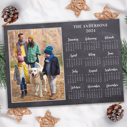Personalized 2024 Rustic Family Photo Calendar Holiday Card