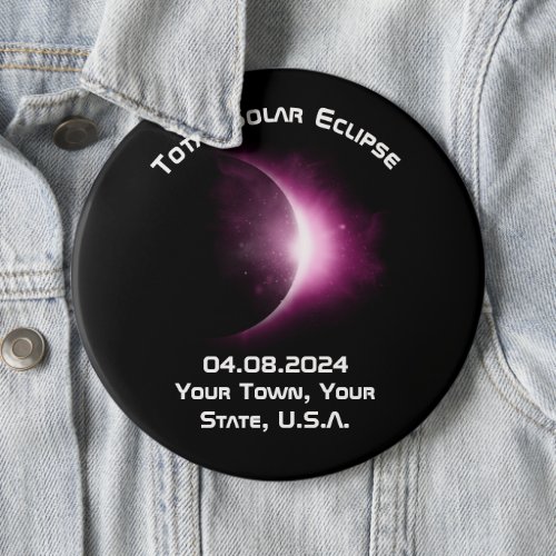 Personalized 2024 Solar Eclipse Pin Back Souvenir 