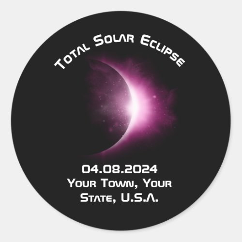 Personalized 2024 Solar Eclipse Pin Back Souvenir  Classic Round Sticker