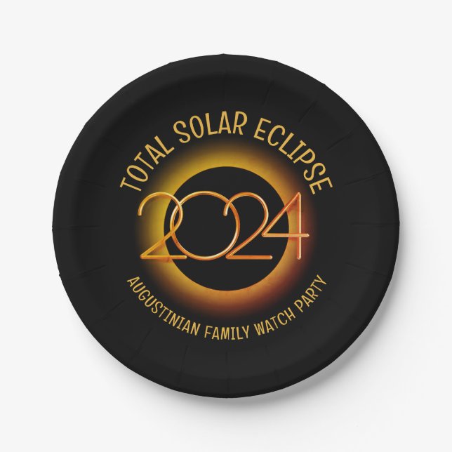 Personalized 2024 TOTAL SOLAR ECLIPSE Paper Plates (Front)
