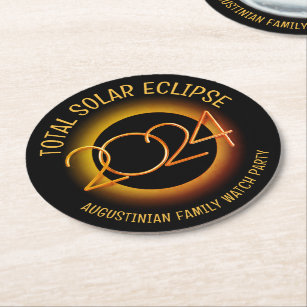 Personalized 2024 TOTAL SOLAR ECLIPSE Round Paper Coaster