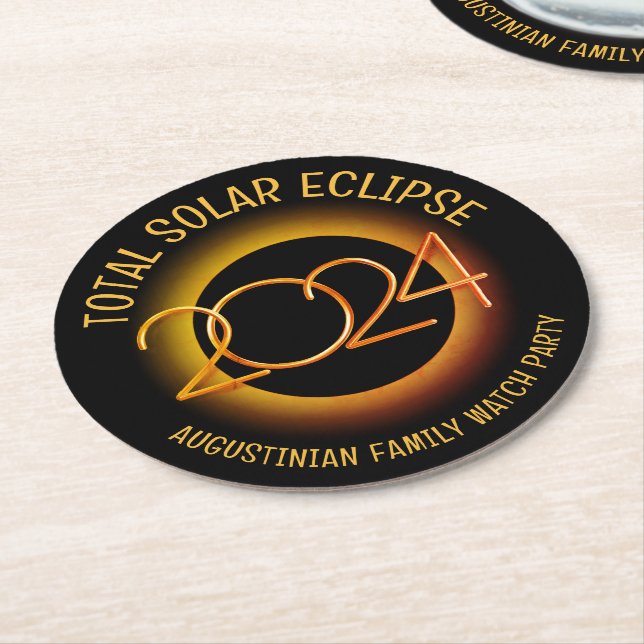 Personalized 2024 TOTAL SOLAR ECLIPSE Round Paper Coaster (Angled)