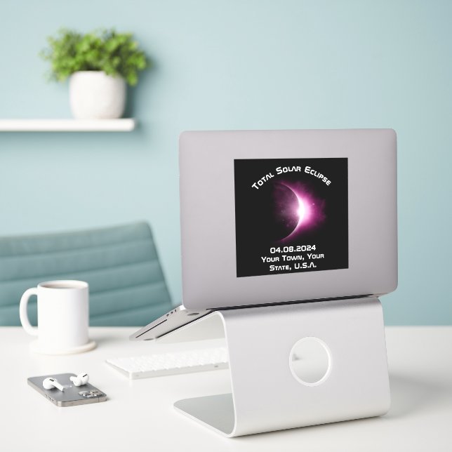 Personalized 2024 Total Solar Eclipse Souvenir  Sticker (Laptop On Desk)