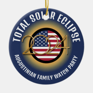 Personalized 2024 TOTAL SOLAR ECLIPSE USA Ceramic Ornament