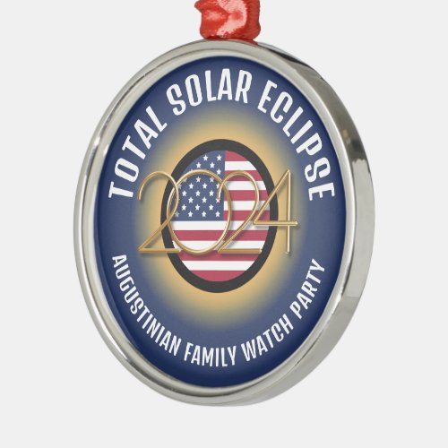 Personalized 2024 TOTAL SOLAR ECLIPSE USA Metal Ornament