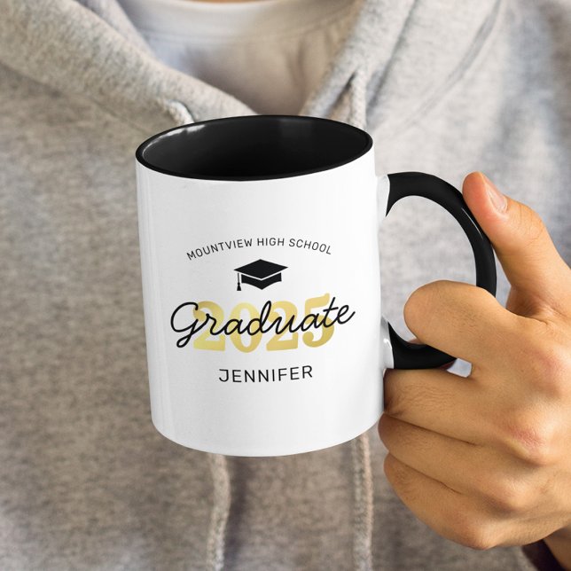 Personalized 2025 Black Gold Graduate Mug (Creator Uploaded)