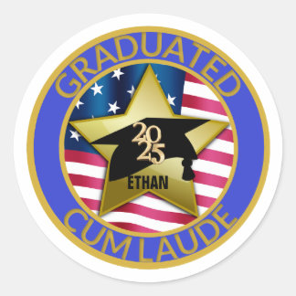 Personalized 2025 Graduation Cum Laude Classic Round Sticker