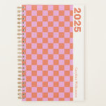 Personalized 2025 Retro Pink Orange Checkerboard Planner<br><div class="desc">Get ready for a stylishly organized year with this personalized 2025 retro pink and orange checkerboard planner! The vibrant checkerboard pattern in bold pink and orange adds a fun, vintage touch that’s perfect for keeping your days bright and exciting. Customize it with your name for a personal flair, and enjoy...</div>