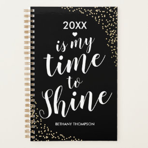 Personalized 2026 Black Gold Glitter Planner