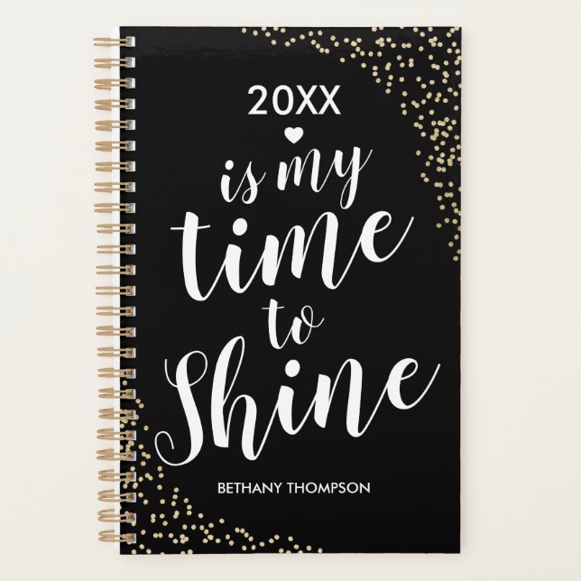 Personalized 2026 Black Gold Glitter Planner (Front)