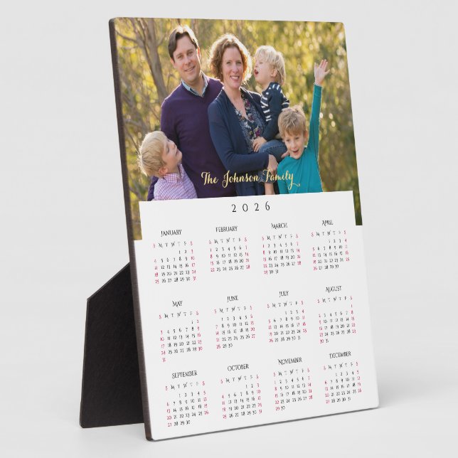 Personalized 2026 Family Photo Yearly Calendar Plaque (Side)
