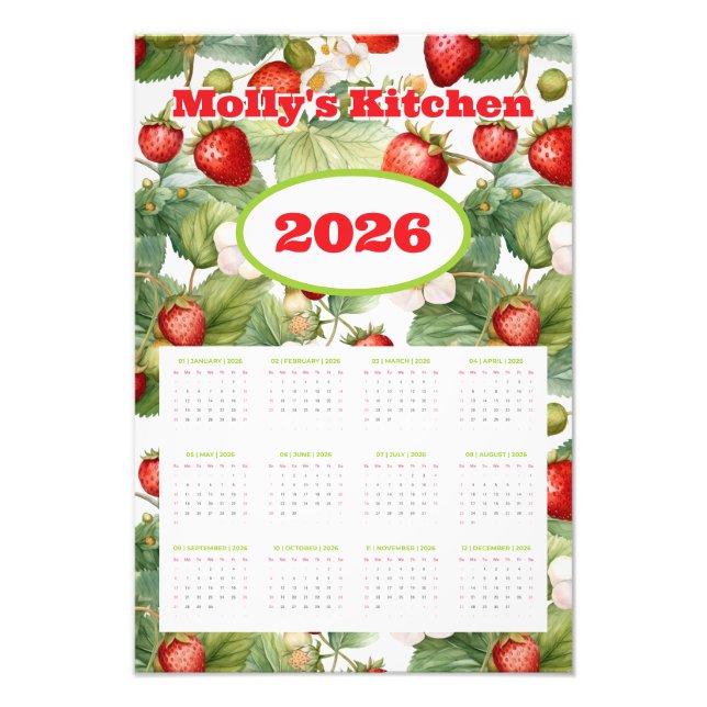 Personalized 2026 Strawberries Calendar Photo Print (Front)