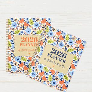 Personalized 2026 Vintage Yearly & Monthly Floral Planner