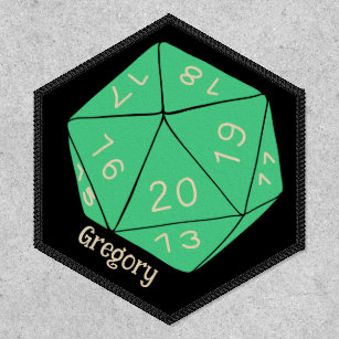 Personalized 20 Sided Dice Green D20 Patch