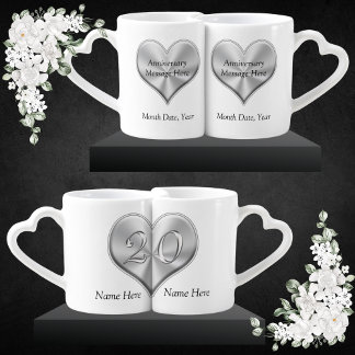 Personalized 20 Year Anniversary Gift, Heart Mugs