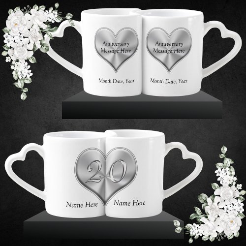 Personalized 20 Year Anniversary Gift Heart Mugs