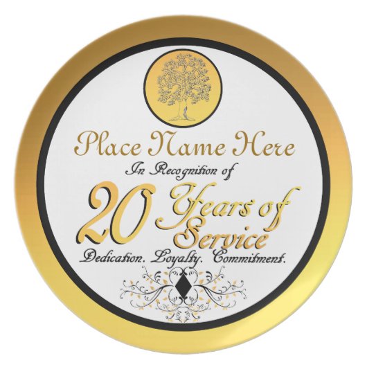 Personalized 20 Years of Service Plate/Plaque Dinner Plate
