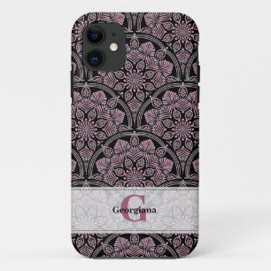 Personalized 20s Dusky Rose Floral Fronds Mandala iPhone 11 Case
