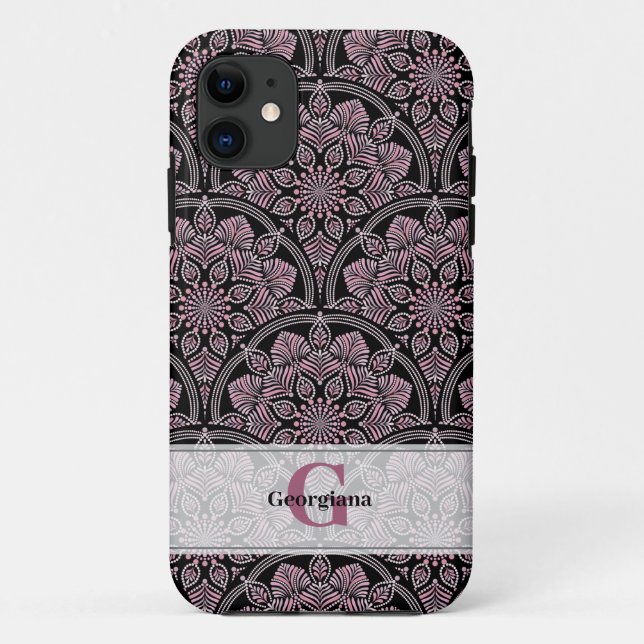 Personalized 20s Dusky Rose Floral Fronds Mandala Case-Mate iPhone Case (Back)