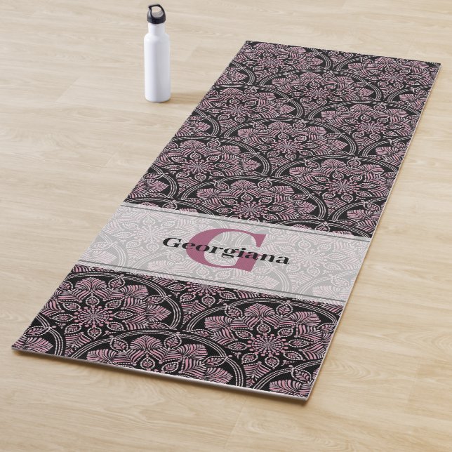 Personalized 20s Dusky Rose Floral Fronds Mandala Yoga Mat (In Situ)