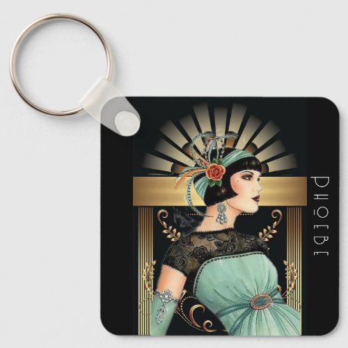 personalized 20s flapper girl keychain