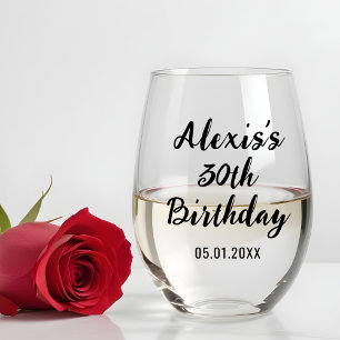 Personalized 20th 30th 40th 50th 60th 70 Birthday Stemless Wine Glass