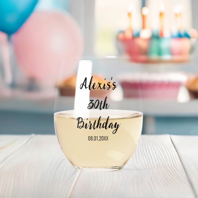 Personalized 20th 30th 40th 50th 60th 70 Birthday Stemless Wine Glass (Insitu (Baby Shower))