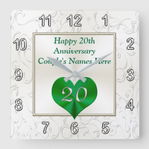 Personalized 20th Anniversary Gifts, 20th Birthday Square Wall Clock
