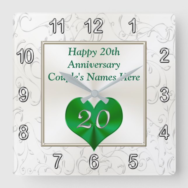 Personalized 20th Anniversary Gifts, 20th Birthday Square Wall Clock (Front)