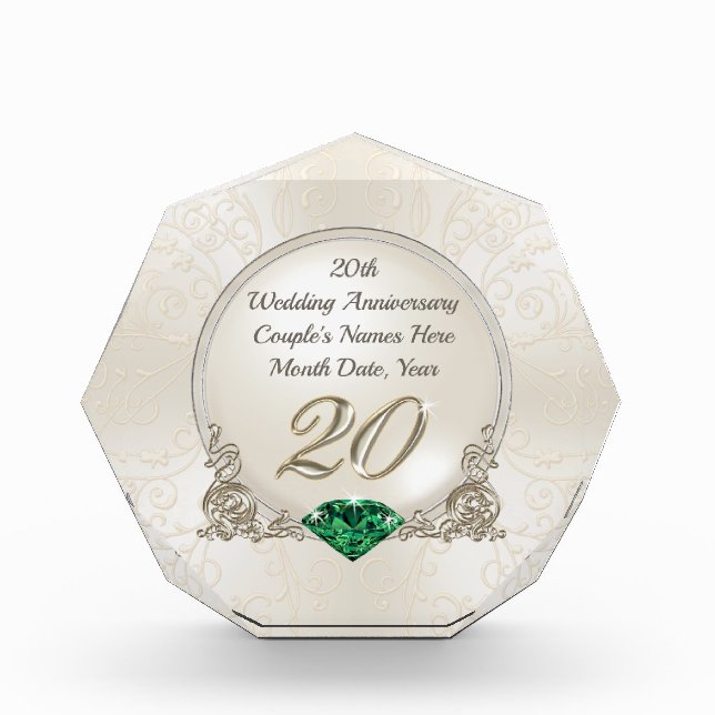 Personalized 20th Anniversary Present for Couple Acrylic Award (Front)