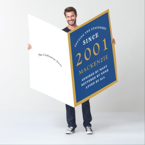 Personalized 20th Birthday 2001 Blue Gold Huge Card