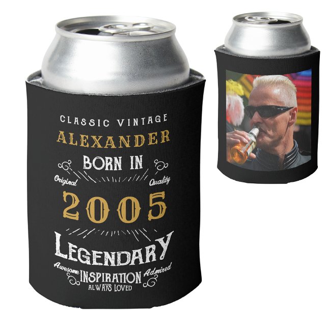 Personalized 20th Birthday Add Name Year Photo Can Cooler (Personalized 20th birthday can cooler with custom name, year and photo template.)