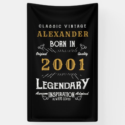 Personalized 20th Birthday Born 2001 Vintage Black Banner