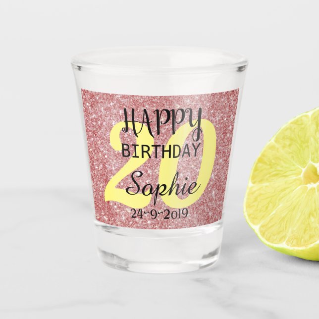 Personalized 20th Birthday Shot Glass (Front)