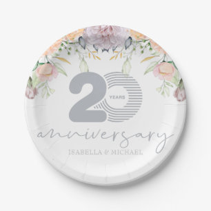 Personalized 20th Wedding Anniversary Floral Paper Plates