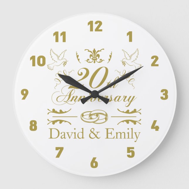 Personalized 20th Wedding Anniversary Large Clock (Front)