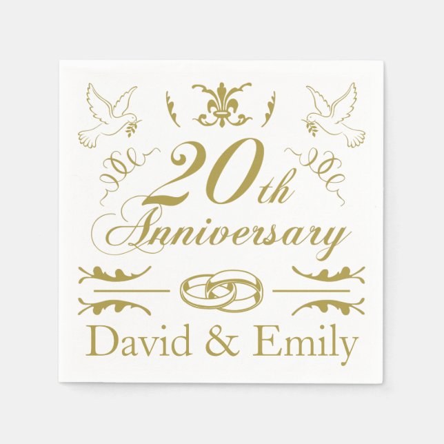Personalized 20th Wedding Anniversary Napkins (Front)