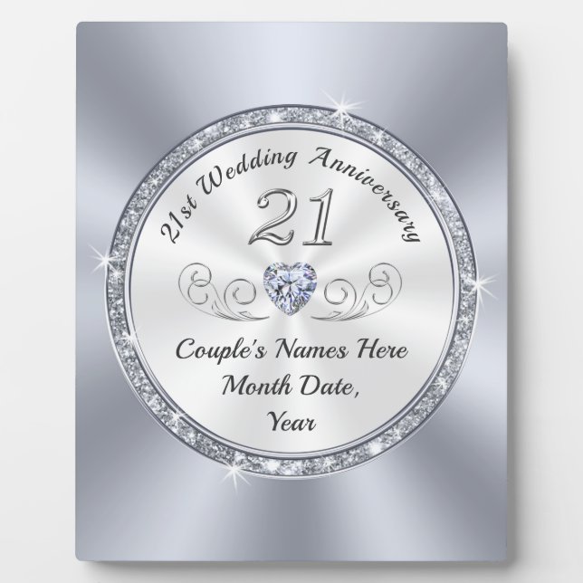 Personalized 21st Anniversary Gifts for Her, Him Plaque (Front)