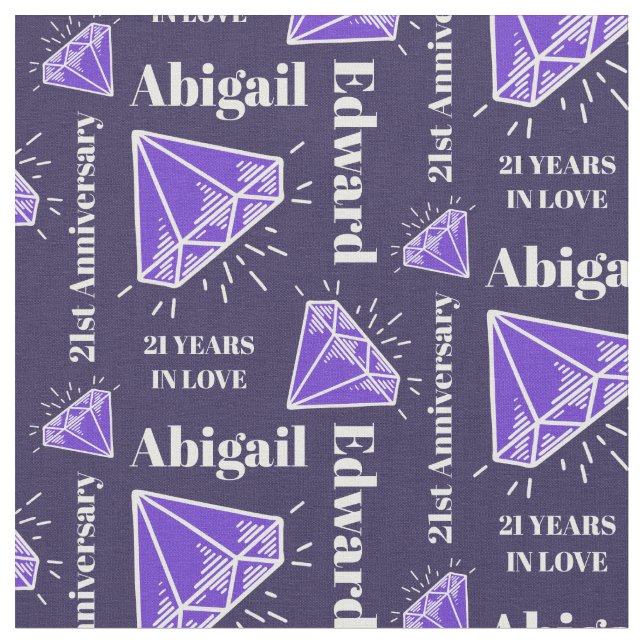 Personalized 21st Anniversary purple iolite gem Fabric (Close Up)