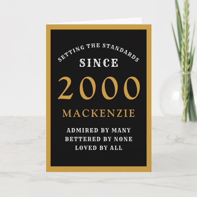 Personalized 21st Birthday 2000 Black Gold Chic Card (Front)