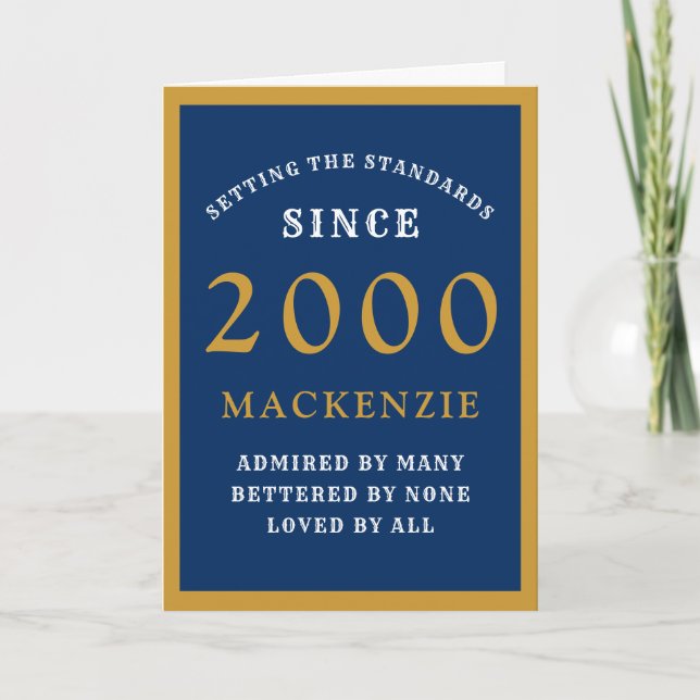 Personalized 21st Birthday 2000 Blue Gold Chic Card (Front)