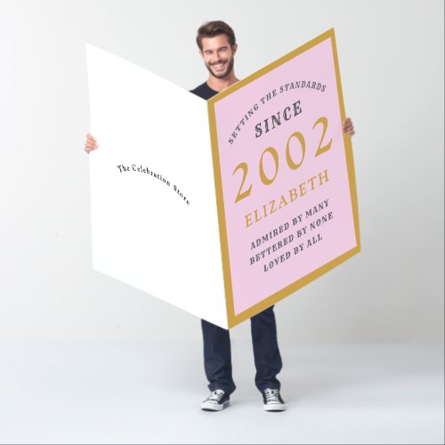 Personalized 21st Birthday 2002 Pink Grey Huge Card