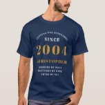 Personalized 21st Birthday 2004 Add Name Blue Gold T-Shirt<br><div class="desc">Personalized birthday men's tshirt in blue and gold for those born in 2004. Easily customize all the text on this "Birthday" T shirt using the template provided. Part of the "Setting Standards" range of birthday ideas.</div>