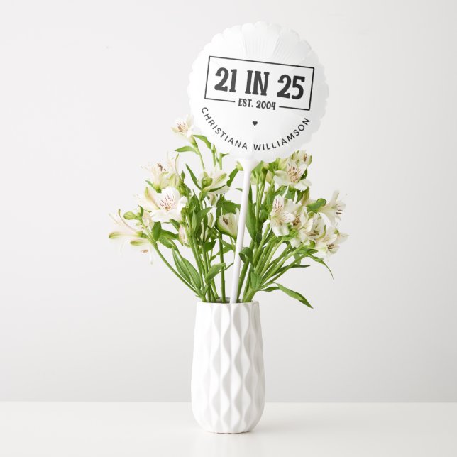 Personalized 21st Birthday 21 IN 25 Est 2004 Balloon (Vase)