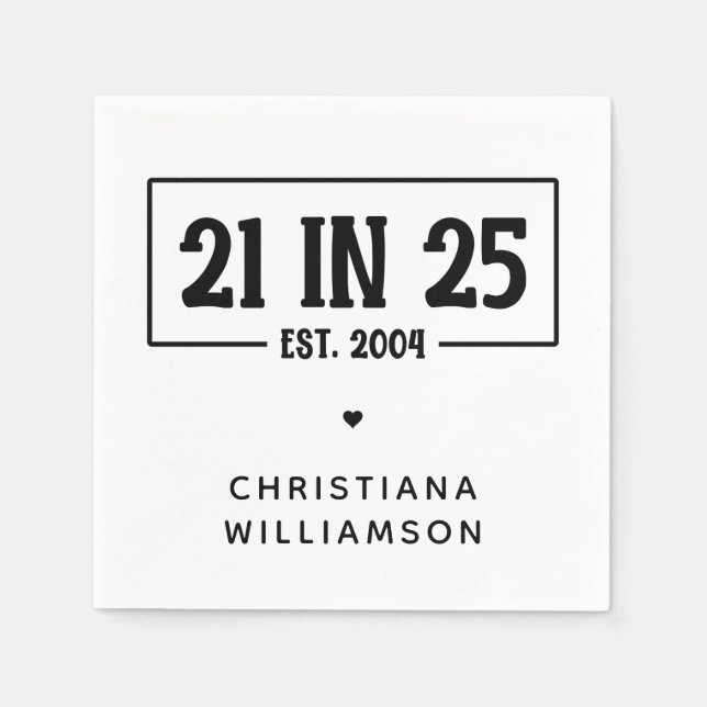 Personalized 21st Birthday 21 IN 25 Est 2004 Napkins (Front)