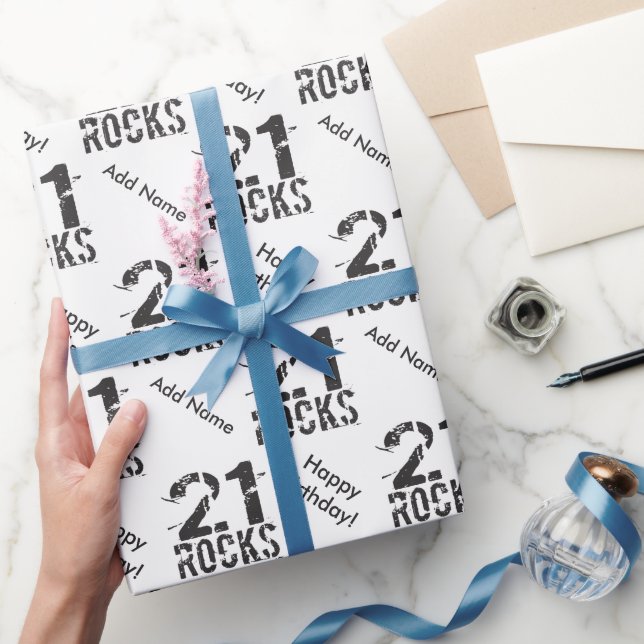 Personalized 21st Birthday - 21 Rocks Wrapping Paper (Gifting)